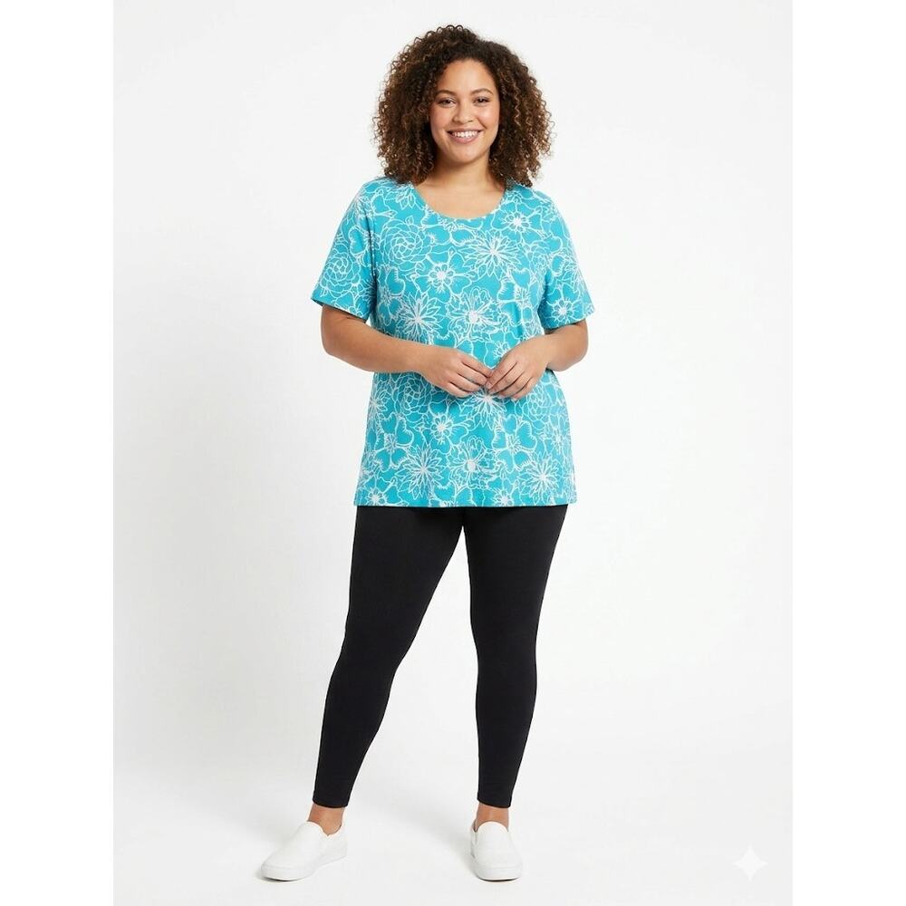 Blair Summer Turquoise White Top Blouse Plus Size 2X